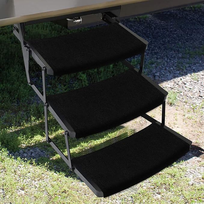 OKBA RV Step Covers,Camper Step Cover for 22 Inch RV Camper 8-10" Deep Radius Stairs Only - 3 Pack Black Stair Carpet