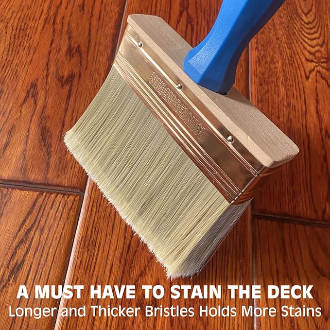 Deck Stain Brush, 3 PCS Wide Paint Brushes (4", 5", 6") for Faster Coverage with 1 Piece Extension Pole (33.5"), Stain Brushes for Wood, Deck, Walls, Fence and House