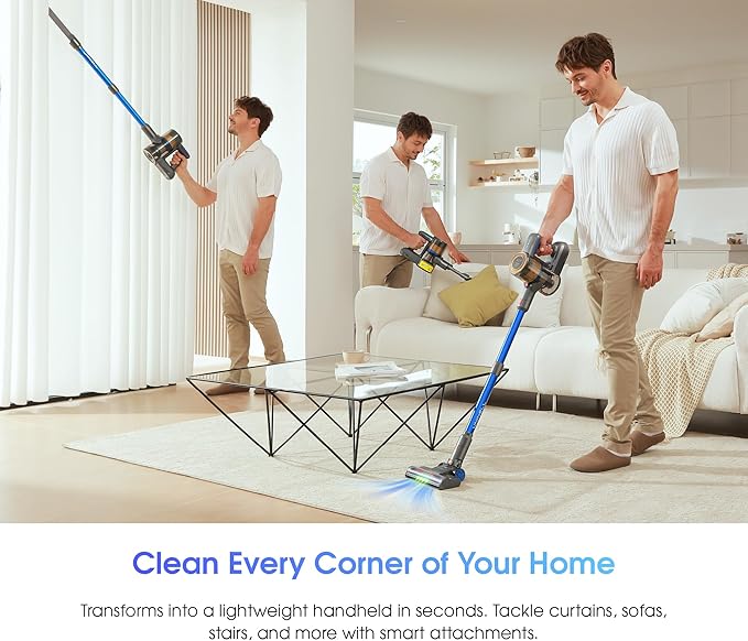 UNINELL HOME Cordless Vacuum Cleaner, 45,000Pa/450W Stick Vacuum Cleaners for Home, 60 Mins Runtime, Self-Standing, Detachable Battery, Anti-Tangle Brush, Lightweight Wireless Vacuum for Pet Hair