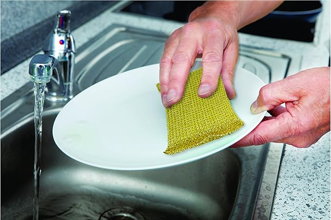 Gold and Silver Kitchen Sponge Scrubber, Heavy Duty Metallic Sink, Pot, Dish Washing Scrubber Non-Scratch, Non-Metal, Kosher Sponge, Pack of 4 (Superio)
