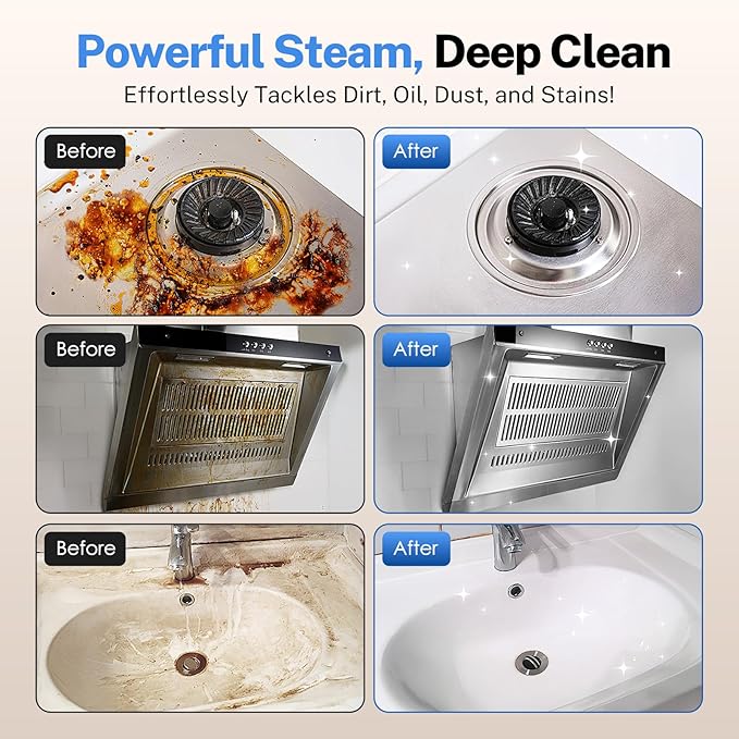 ODSD Steam Cleaner for Home & Car, 3-Level Adjustable Steamer for Cleaning, 15s Heat-Up & 1.6L Large Tank, Handheld Steam Cleaner for Car Detailing, Home, Tile, Grout,Furniture with 15pcs Accessories