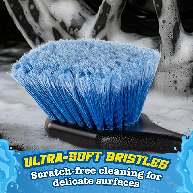 Salty Captain Soft Bristle Brush – Short Handle Detailing Brush for Cars, Boats & RVs, Super Soft Bristles, Grip Tech Comfort, Heavy Dirt Remover, Gentle on Paint & Wheels