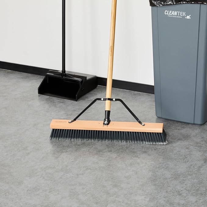 Restaurantware-BROOM HEAD ONLY: Clean Tek Professional 24-Inch Broom Head, 1 Heavy-Duty Push Cleaning Tool - Handle And Brace Sold Separately, Medium Plastic Bristles, Wooden, Commercial Use