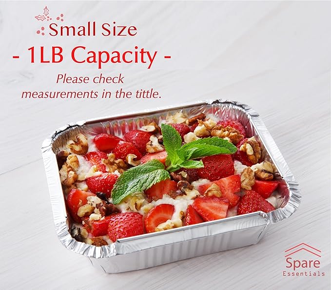 (55 Pack) 1 Lb Aluminum Pans with Lids, Disposable Baking Foil Containers, Takeout Food Storage, Freezer - Mini Foil Pans with Clear Lids for Restaurants & Catering - Size 5.5x4.5x1.9 Spare Essentials