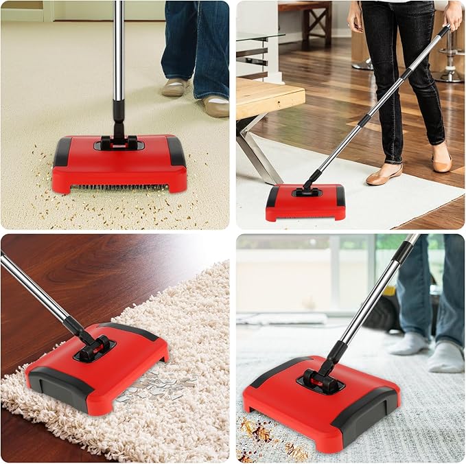 MINCHENGM Carpet Floor Sweeper with Horsehair Manual Carpet Sweeper Cleaner Non-Electric Carpet Broom Sweeper Efficient Hand Push Carpet Sweeper Rug Roller Brush Push for Cleaning Pet Hair Loose Debri