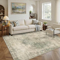 Vintage 5x7 Area Rug, Washable Green Rugs for Living Room, Bedroom, Dining Room, Kitchen, Boho Indoor Soft Rugs for Dorm Classroom Playroom, Non Slip Low Pile Distressed Carpets for Office
