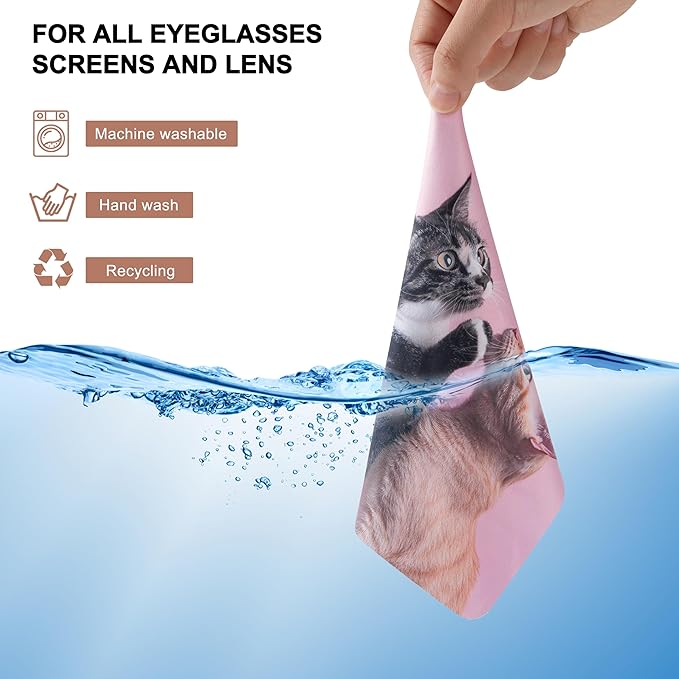 Anywind Microfiber Glasses Cleaner Cloth,Cute Cat Cleaning Clothes for Eyeglass,Phone, Screens, Camera Lens -6pcs