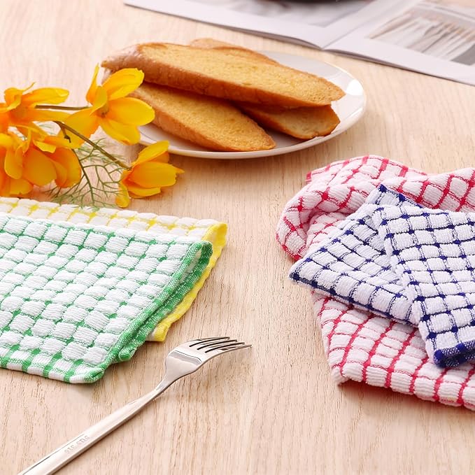 Kitinjoy Cotton 16 Pack Kitchen Towels and Dishcloths Sets, 16 x 25 Inch & 12 X 12 Inch Dish Towels Bulk, Super Soft and Absorbent Hand Towels for Kitchen Drying, Mixed Color