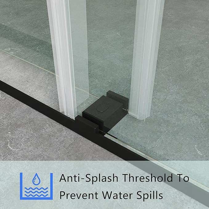Frameless Soft Close Shower Door, 68"-72 "W, 79 "H, 3/8" (10mm) Clear Tempered Glass, Double Sliding Doors, Matte Black Finish.