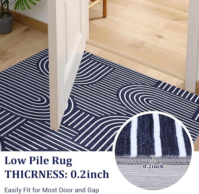 Modern Rug 2.5x10 Runners for Hallways, Abstract Kitchen Runner Rugs Non Slip Bath Mat, Rainbow Washable Runner Rug for Bedroom, Soft Long Rugs for Entryway Bathroom Laundry Dorm, Blue