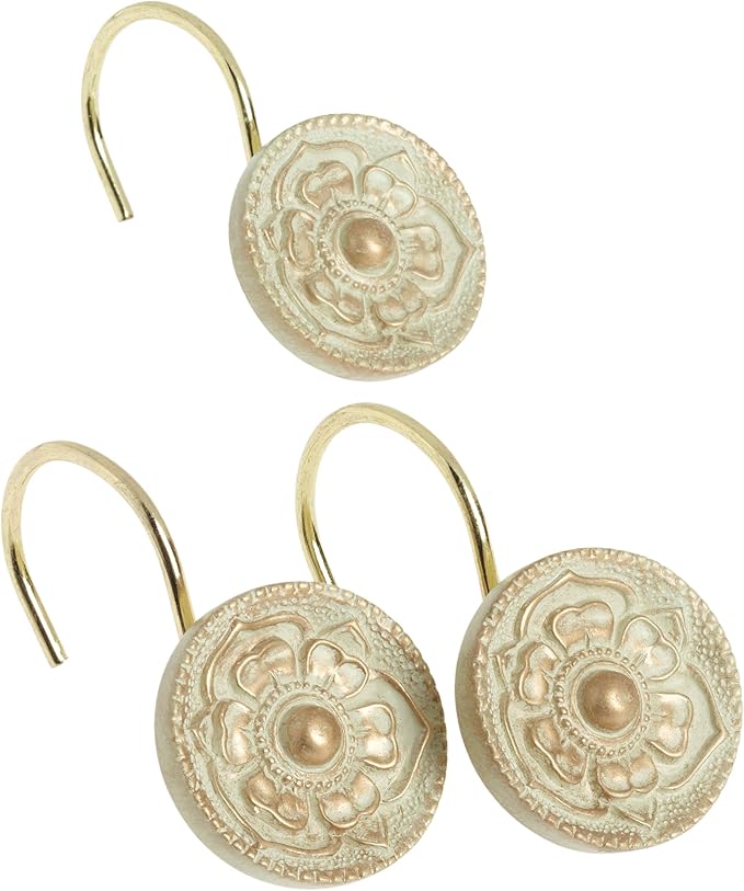 Carnation Home Fashions Provincial Ceramic Resin Shower Curtain Hook, Brushed Gold,Set of 12