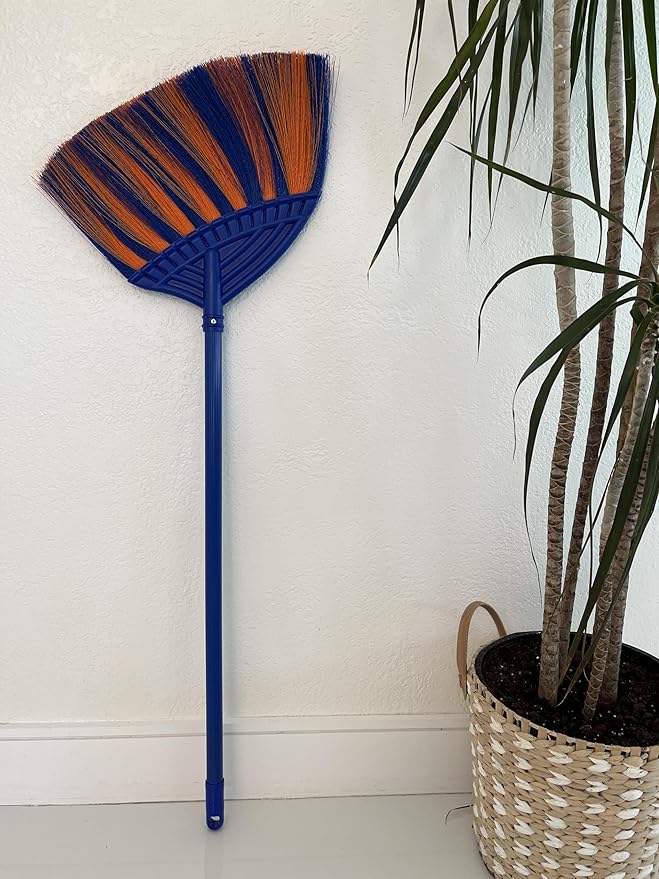 1 Pack Soft Sweeping Brooms /38” House Brooms for Sweeping Indoor& Outdoor Broom Cleaning/Asian Thailand Plastic Broom/Choi Nhua Thai LAN/Choi Nhua Quet Nha (1 pcs) (Blue Orange)