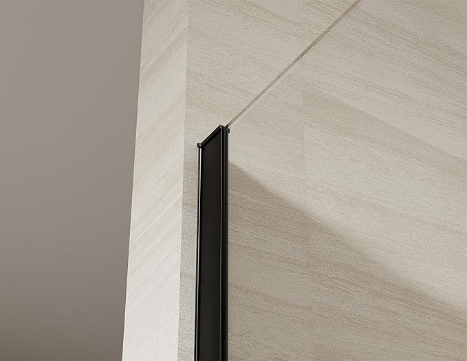 Shower Screen 34" x 74" Half Frameless Shower Wall Panel, Tempered Glass 3/8 inch, Easy to Clean Coating, Fixed Glass Shower Door with Hardware (Matte Black)