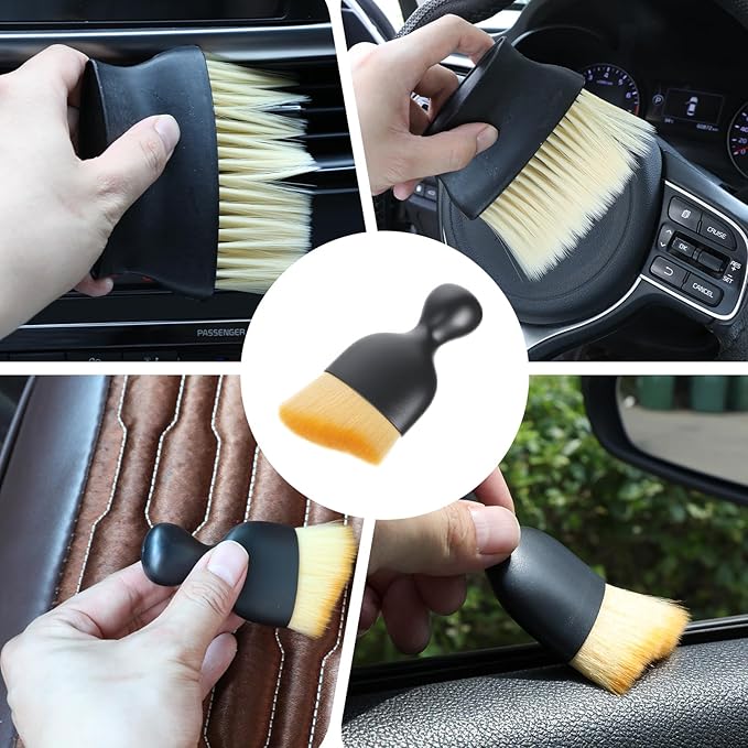 4 Pcs Car Interior Cleaning Brush Automotive Interior Dusting Brush Soft Bristle Detailing Brushes Car Vent Cleaner for Dashboard, Vents, Leather & Keyboards (Yellow)