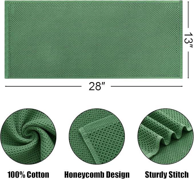Kitinjoy 100% Cotton Waffle Weave Kitchen Hand Towels (13 x 28 Inches, Grass Green), 4-Pack Super Soft and Absorbent Dish Towels for Drying Dishes