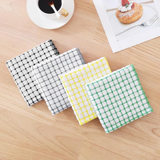 Kitinjoy Cotton 12 Pack Terry Kitchen Dish Cloths, 12 x 12 Inches Super Soft and Absorbent Dish Rags, Quick Drying Dish Towels for Washing Dishes, Multi-Colored