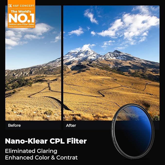 K&F CONCEPT 40.5mm Circular Polarizer Filter with Lens Cap Cleaning Cloth Optical Glass Ultra Slim 18 Multi-Layer Coatings Polarizing Filter for Camera Lens (K-Series)