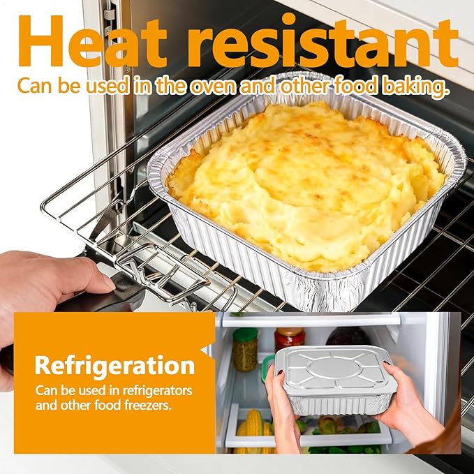 8x8 Thickened Aluminum Foil Pans, 35Pack Disposable Aluminum Pans with Lids for Roasting, Baking, Cooking, Food Prep, Chafing, Steam Table, Oven, Cake, and Party Catering.