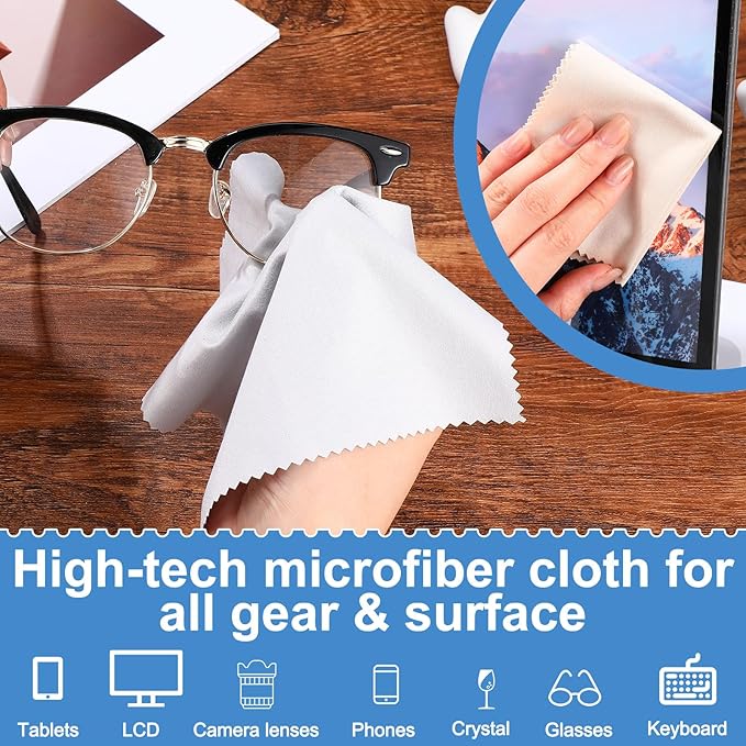 Frienda 50 Pcs Microfiber Cleaning Cloth for Glasses 6x7 Inch Lens Eyeglasses Cleaning Cloth Sunglasses Electronics Glasses Optical Cleaner Wipes Bulk for Camera Lens Eyeglass Screen(Light Color)