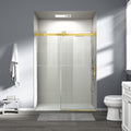 Abruzzo 56"-60" x76" Frameless Shower Door Gold - Soft-Close Sliding Enclosure with 6mm Explosion-Proof Glass, Adjustable Reversible Design for Modern Bathrooms