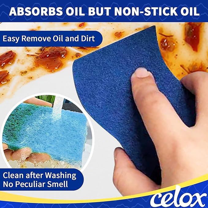 CELOX Sponges Kitchen, Sponge for Dishes, Cleans Fast Without Scratching, Blue