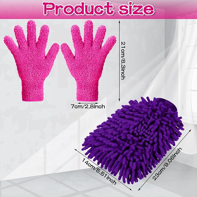 6 Pcs Microfiber Dusting Mitt Gloves for Plants Washable Dusting Gloves for House Cleaning Furniture Car Washing