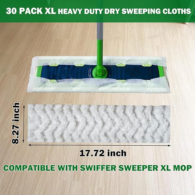 XL Heavy Duty Dry Sweeping Cloth for Swiffer Sweeper XL Mop, XL Disposable Dry Cloth Refills, Pet Hair Dust XL Dry Pad Refills, Extra Large Dry Floor Cloths for Floor Mopping and Cleaning, 30 Count