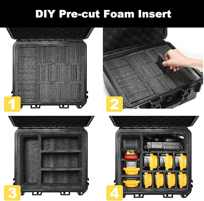 Storage Case for Dewalt Battery & Charger - Waterproof Power Tool Box Storage Bag with Customizable Fit Foam for Milwaukee/Makita/Ryobi Battery & Charger (Only Case)
