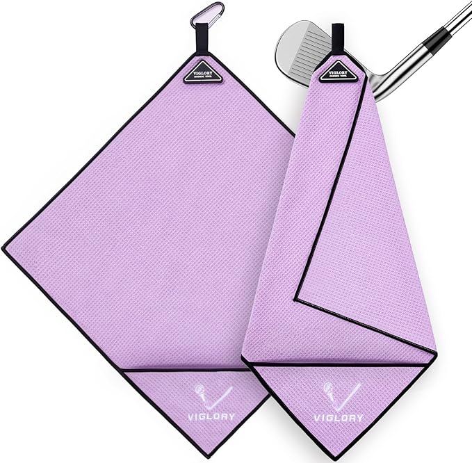 Magnetic Golf Towel for Bag 18" x 18" with Clip Exclusive Cleaning Pocket Microfiber Waffle Ultra Absorbent Club Ball Cleaner, Essential Golf Accessories and Gifts for Men Women(Purple 1 Pack)