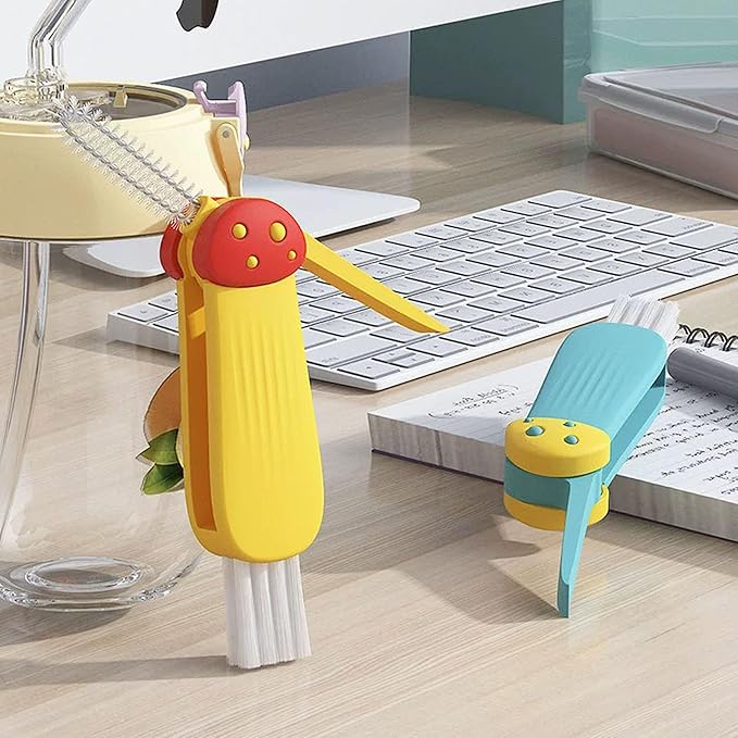 3 in 1 Cup Lid Gap Cleaning Brush Multifunctional Bottle Cleaning Brush for Water Bottle Cup Lid Gap for Gaps of Various Containers (Yellow Blue(Mushroom))