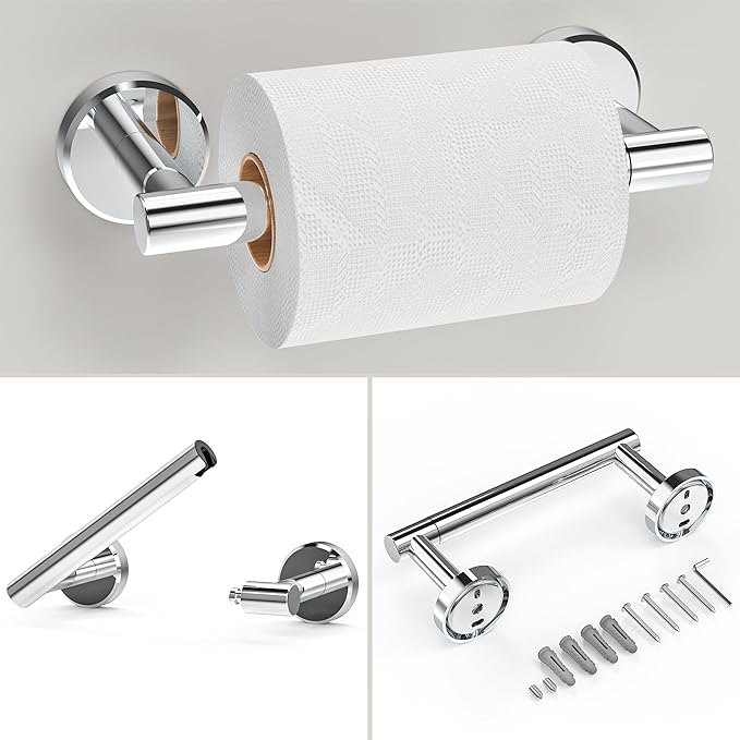 3pc Bathroom Hardware Set with Polished Toilet Paper Holder, Towel Ring, Towel Bar SUS304 Stainless Steel Toilet Paper Roll Holder Wall Mount, Bathroom Towel Holder, Towel Rack Set