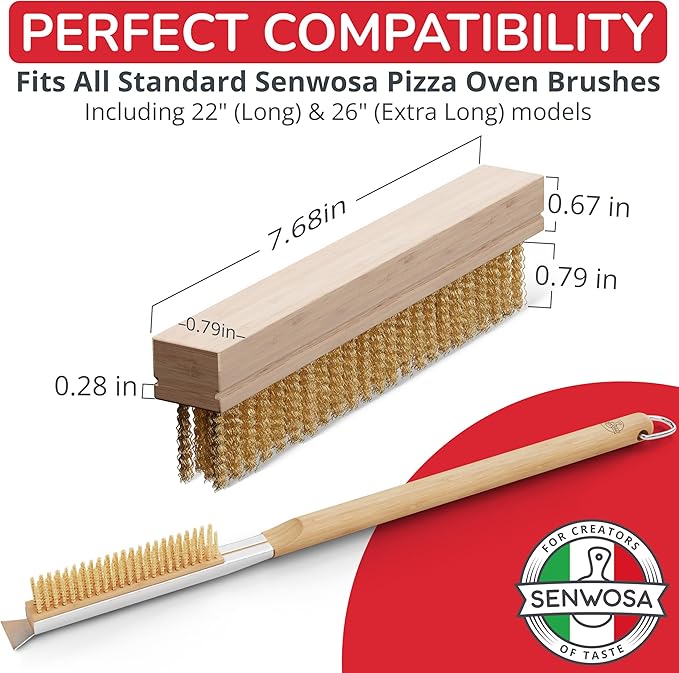 Pizza Oven Brush Head Replacement Set (2-Pack) - Official Genuine Parts for 22" & 26" Pizza Stone Cleaning Brushes - Heat-Resistant Stainless Steel Bristles
