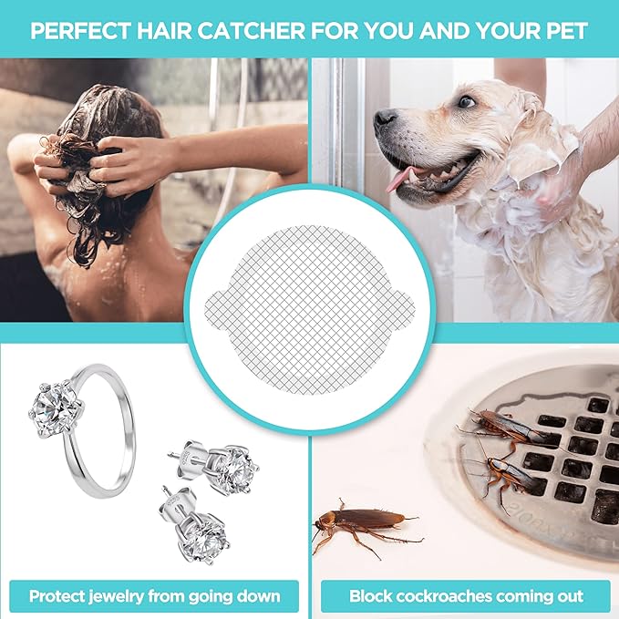 100 Pack Disposable Shower Drain Hair Catcher Mesh Stickers - Peel & Stick Drain Strainers to Prevent Clogs, Strong Waterproof Adhesive, Mess-Free Disposable Drain Covers for Shower & Bathtub