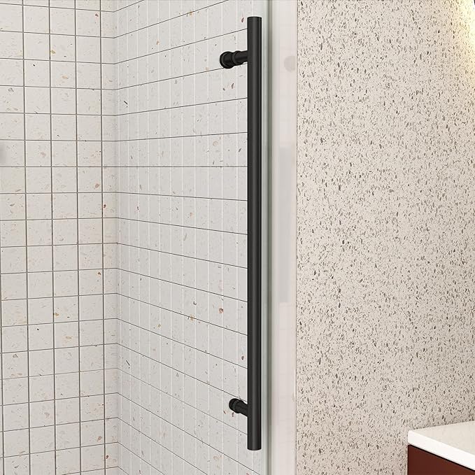 Sunrosa 60" W x 60" H Frameless Tub Shower Door, Sliding Tub Door with Handle, Glass Bathtub Shower Door with 5/16" (8mm) Clear SGCC Tempered Glass, Black