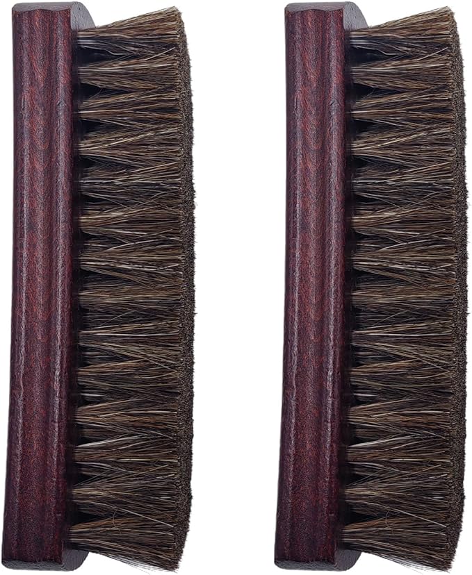 2 Pcs Horsehair Shoe Brush, Shoes Cleaning Polish Brush with Wooden Concaved Handle Soft Horse Hair for Leather and Boot