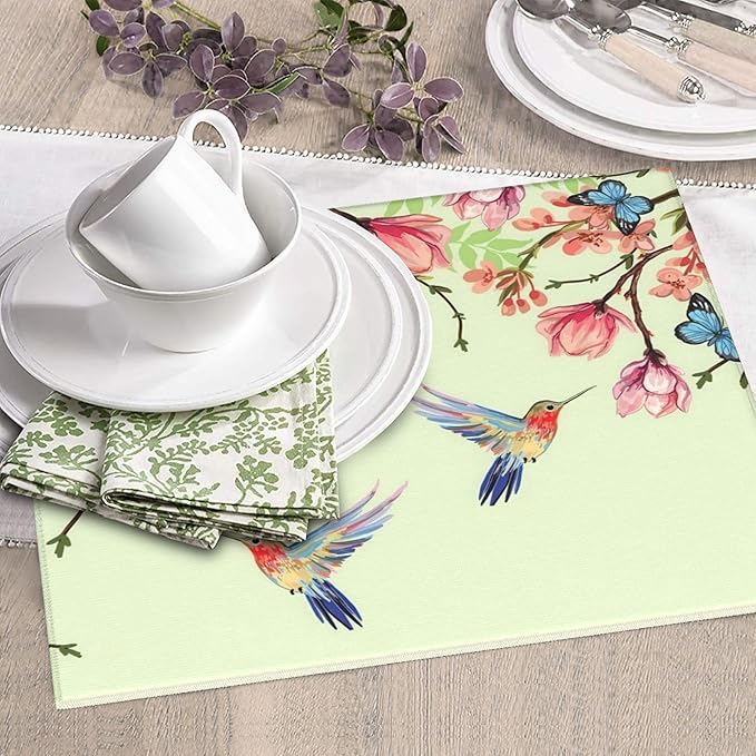Bird Floral Flowers Dish Drying Mat for Kitchen Counter, 16"x18" Microfiber Absorbent Fast Dry Mat, 2Pcs Dish Mat Faucet Mats Sets, Large Drying Kitchen Mat Kitchen Drying Pad Coffee Bar Decor Gifts