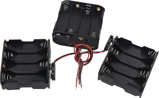 3 Pcs 8 x 1.5V (12V) AA Battery Holder Leads with 3 Pcs I Fonts Clip Connector Plastic Housing Two Layers Battery Case