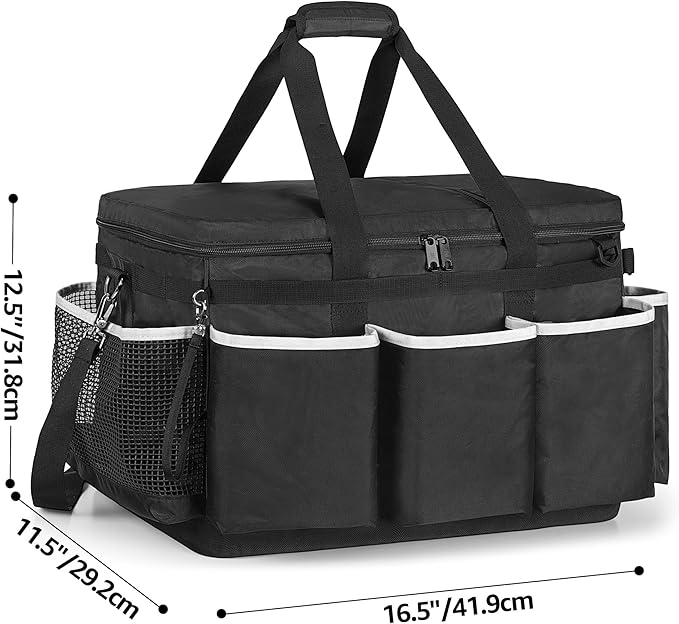 Extra-Large Detailing Bag with Waterproof EVA Hard Bottom, Auto Detail Supplies Organizer for Polisher, Bottles & Detailing Kit, Car Care Tools Tote with Lid & Shoulder Strap, Patent Design
