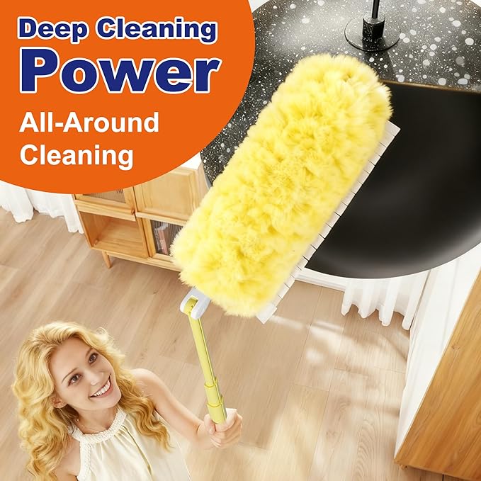 JOYMOOP Scented Telescopic Duster kit, 3FT Extendable Handle (Yellow) + 4 Yellow Refill Heads – Easy Cleaning for Ceilings, Ceiling Fans, Blinds, Vents & Shelves
