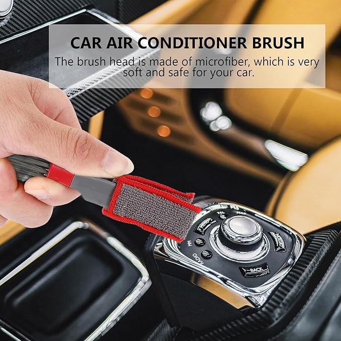 Car Air Vent Cleaning Brush 2pcs, Double Head Mini Duster for Auto Interior and Air Conditioner, Soft Bristle Crevice Tool for Dashboard and Computer Keyboard Detailing