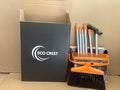 ECO CREST-Mini Dust Pan and Broom Set Long Handle Sweeping Set PP PET Black & Orange Broom Height 124cm Dustpan Height 122cm Upright Standing Cleaning Tools for Home & Office