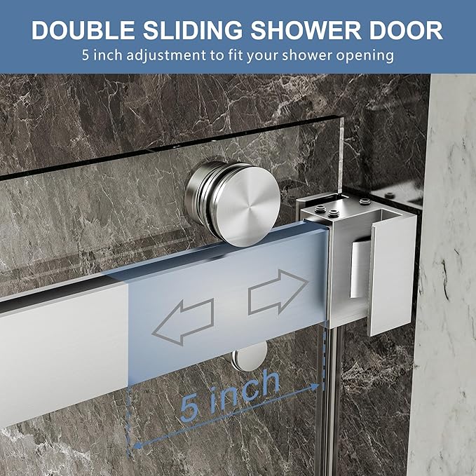 44-48" W x 76" H Frameless Shower Door, Double Sliding Glass Shower Door with 5/16" (8mm) Clear SGCC Tempered, Roller Disc System, 304 Stainless Steel (Brushed Nickel, 44-48" W*76" H)