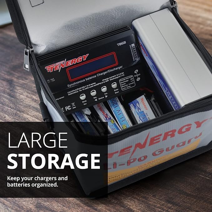 Tenergy Fire Retardant Lipo Zipper Bag for Charging and Storing Lipo Battery Packs, 8.5 x 6.5 x 5.7inch (Pack of 2)