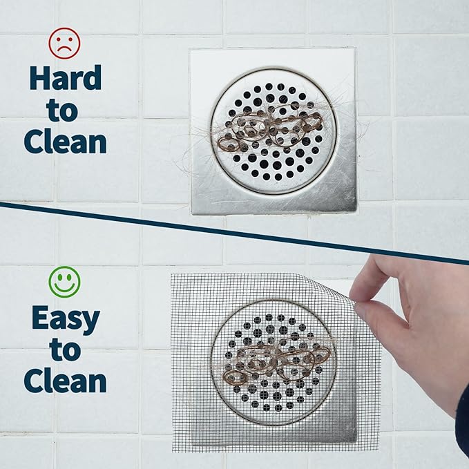2 PCS 2.75 Inch x 33 FT Disposable Shower Drain Screen Self-Adhesive Stickers, with Cleaning Shovel, Showers Drain Hair Catcher, Shower Drain Mesh Stickers for Bathroom Kitchen Sink