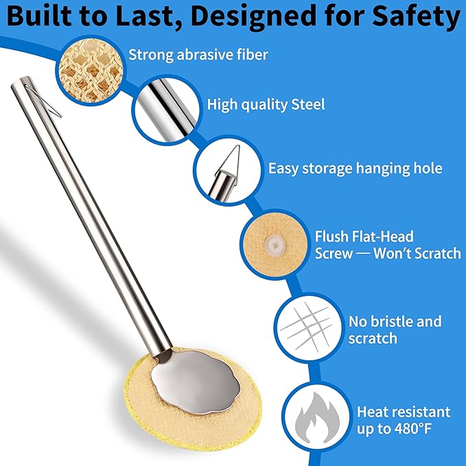 Kitchen Scrub Brush with Handle, Non-Scratch Extra Strong Cleaning Brush for Wok, Cast Iron, Pans, Oven Racks, Air Fryer - Strong Model