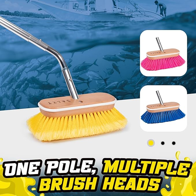 Salty Captain Boat Brush Pole with 45° Angle Head – Telescopic Stainless Steel Pole (4ft to 6.5ft) – Ideal for Cleaning Decks & Hulls – Durable, Versatile & Compatible with Multiple Attachments