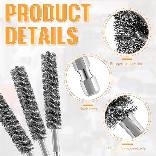 Geiserailie Bore Brush Bristles Wire Brush for Power Drill Cleaning Wire with Hex Shank Handle for Power Drill Cleaning(10 Pieces,Stainless Steel)