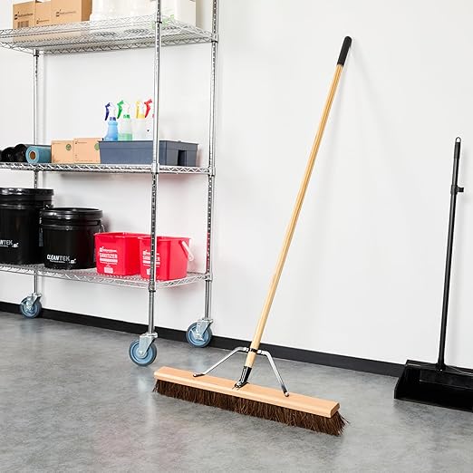 Restaurantware-Clean Tek Professional 30 Inch Push Broom, 1 Heavy-Duty Broom with 60â€ Handle - Palmyra Bristles, Use Indoor and Outdoor, Wooden, Commercial Use, for Deck, Driveway, Garage, Patio