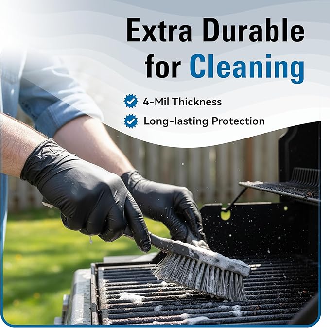 Nitrile Gloves Disposable Latex Free, 4 Mil Black Food Grade Powder Free Rubber Gloves for BBQ, Cooking, Cleaning