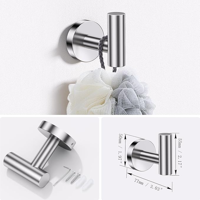 Lairuier Bathroom Hardware Set, 4-pieceTowel Holder Set Include Toilet Paper Holder,Towel Ring and 2 Towel Hooks Stainless Steel Wall Mounted Bathroom Hardware Accessories Set (Brushed Finish)